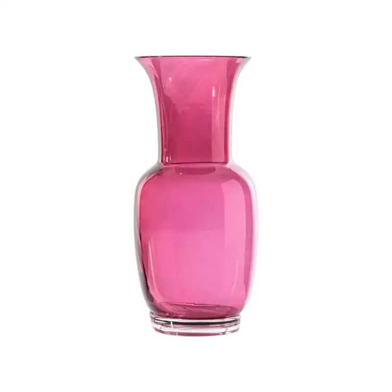 Venini vaso Opalino magenta trasparente base cristallo medio Ø17xH36cm