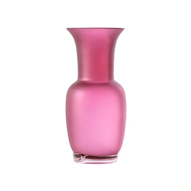 Venini vaso Opalino magenta trasparente sabbiato base cristallo Ø17xH36cm