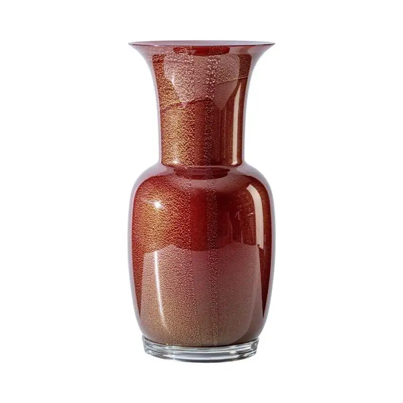 Venini vaso Opalino rosso sangue di bue e rosa cipria con foglia oro