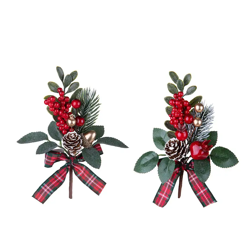 12 Pezzi •  Pick Natale con Nastro Scozzese  • 14 cm