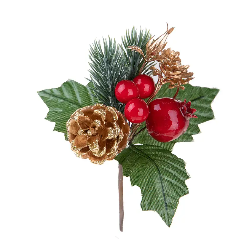 12 Pezzi •  Pick Natale con Melograno  • 18 cm