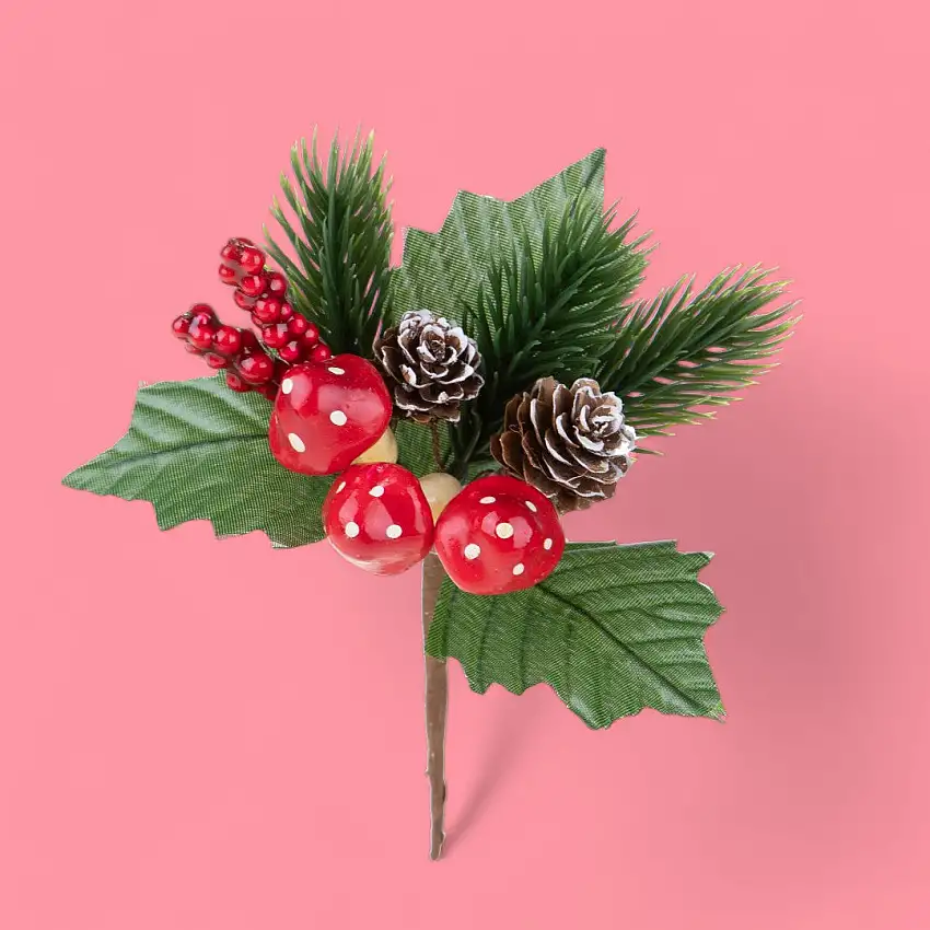 12 Pezzi •  Pick Natale con Funghetti  • 16 cm